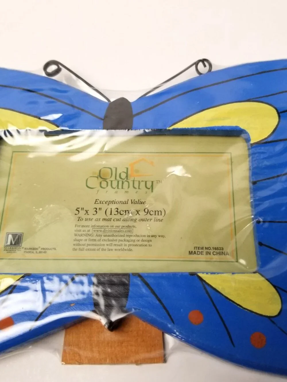 Butterfly Picture Frame Wood Blue Yellow 5x3 Photo Cottage Spring Decor Gift